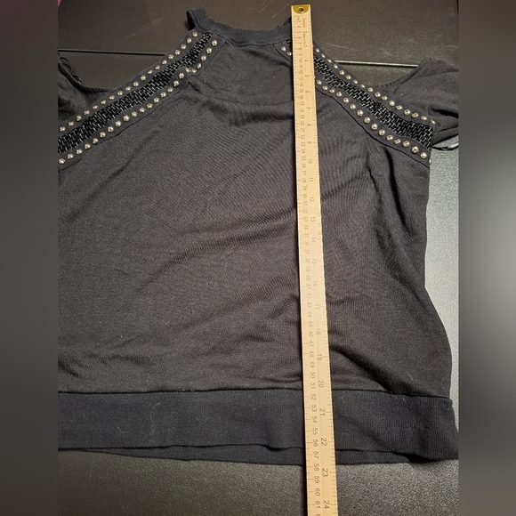 Forever 21 Black Studded Cold Shoulder Blouse Biker Grundge Cold Shoulder. - Picture 9 of 9